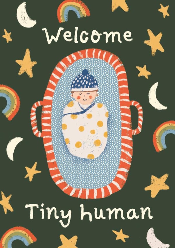 Cute New Baby Card - Welcome Tiny Human created by Lotta Designs