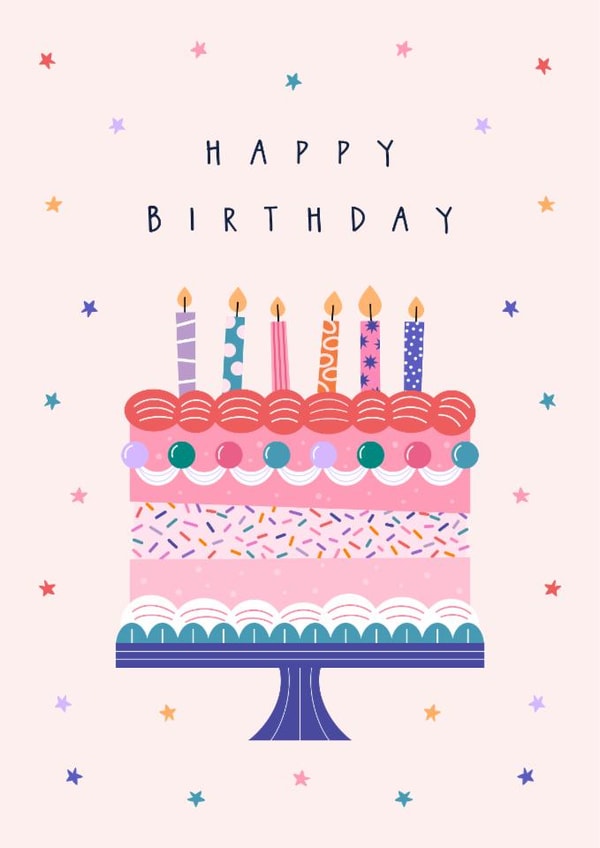 Classic Birthday Card - For Her - Cake & Candles created by Sad Girl Illustration