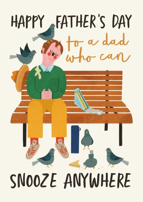 Funny Father's Day Card - To A Dad Who Can Snooze Anywhere - Sleeping created by AbiGoLucky