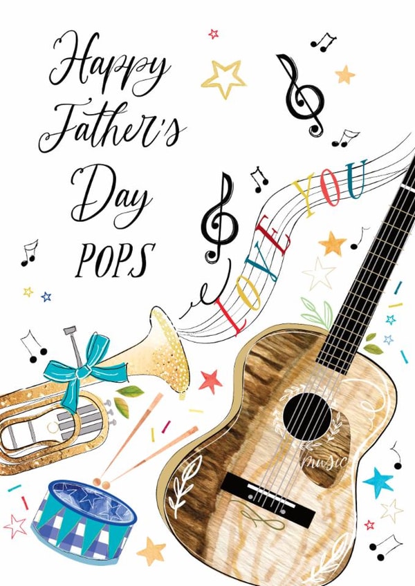 Traditional Father's Day Card - For Pops - Guitar created by Katie Phythian Design