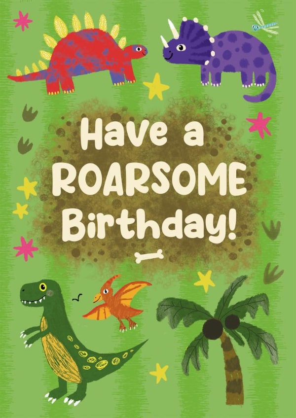 Cute Dinosaur Birthday Card created by Holly Bushnell Illustration