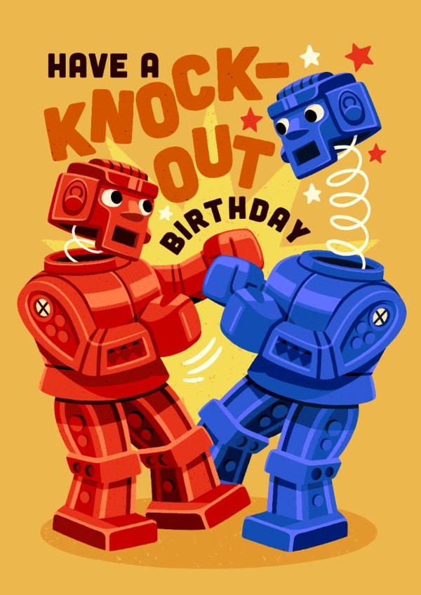 Classic Birthday Card - Retro Robots - Rock'em Sock'em created by Folio | Ian Owen
