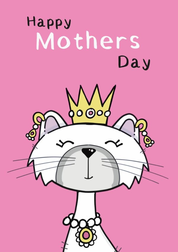 Cute Mother’s Day Card for Mum – Queen Cat Illustration created by ROSHAH DESIGNS