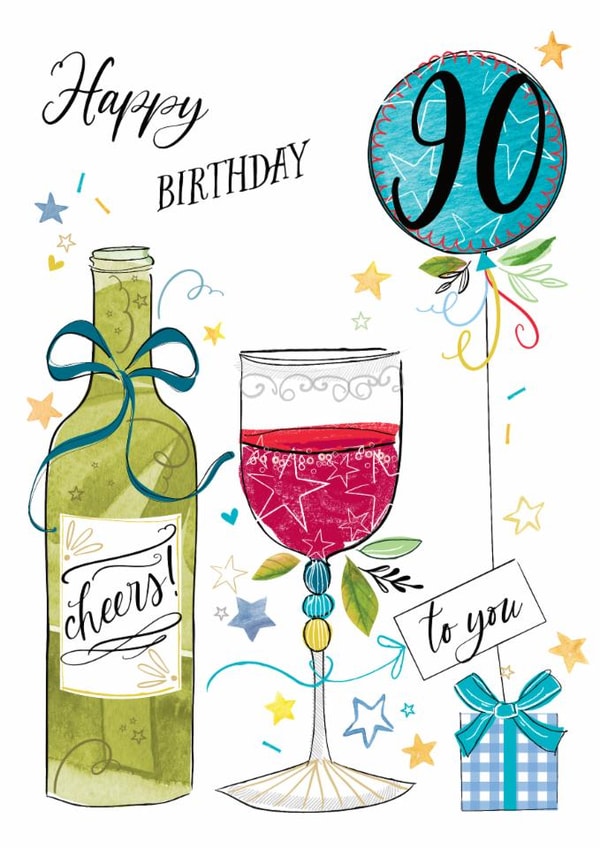 Traditional 90th Birthday Card - Red Wine - Balloon created by Katie Phythian Design
