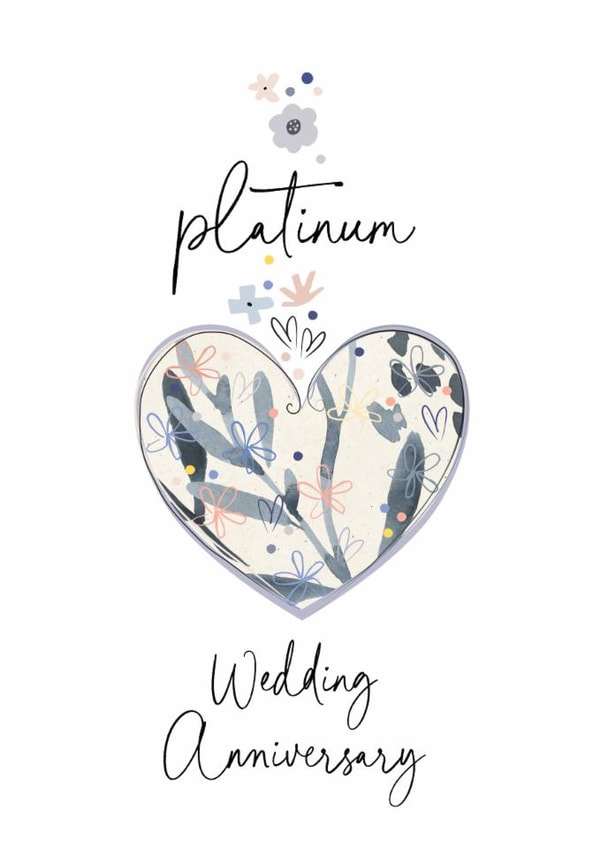 Traditional 70th Wedding Anniversary Card - Platinum - Floral Heart created by Katie Phythian Design