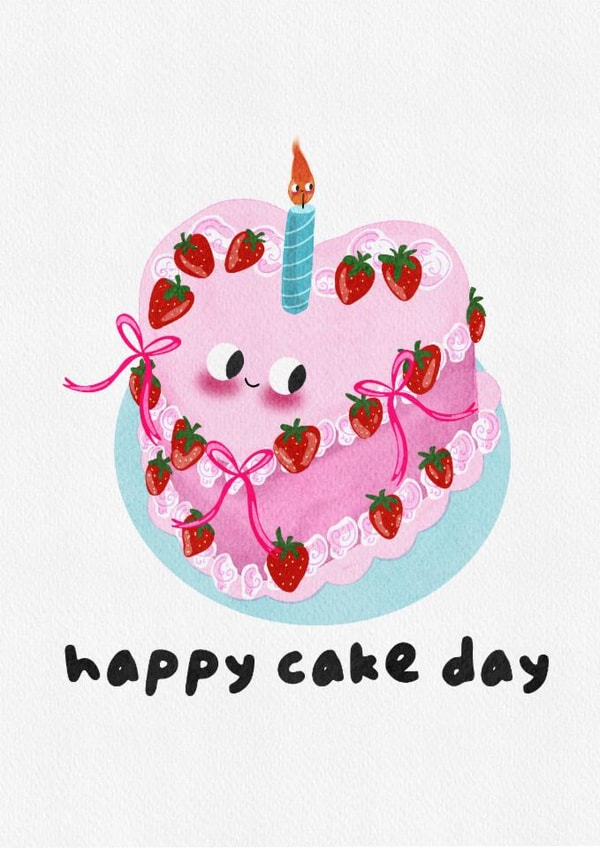Happy Cake Day Cute Heart Cake Birthday Card created by Disco Custard
