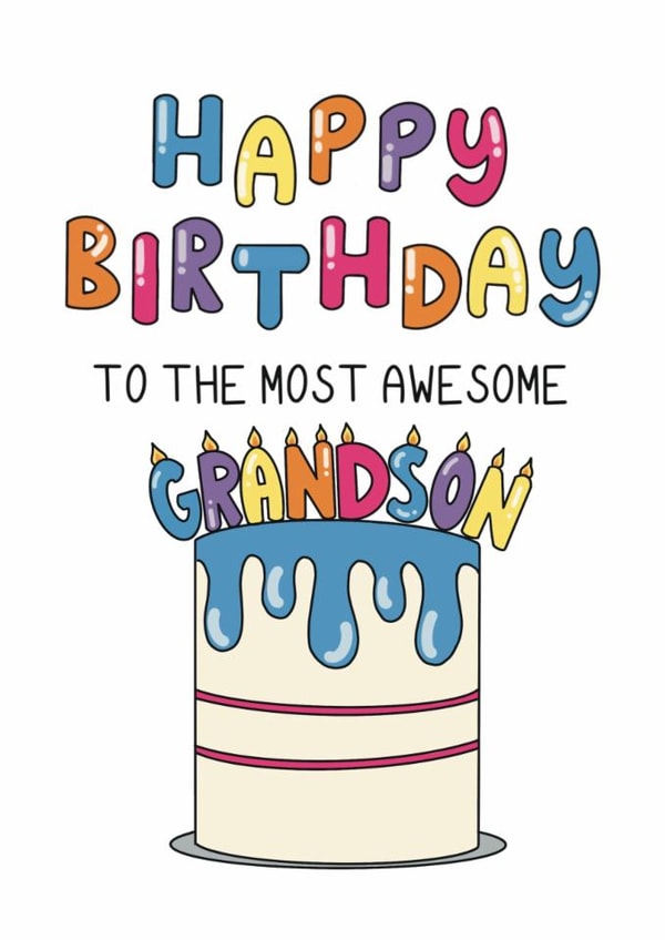 Classic Birthday Card - For Grandson - Cake created by Schnauzer Scribbles