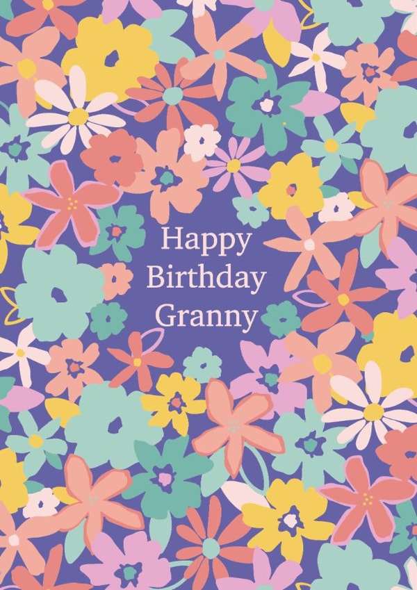 Colourful Birthday card for Granny - fun flowers - Happy Birthday created by Sazerelli Designs