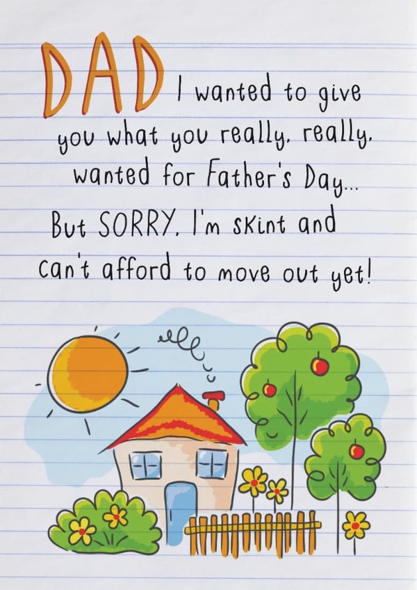 Funny Father's Day card from a son or daughter who is still at home created by Pride Cards UK