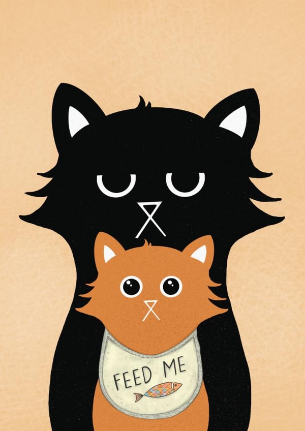 Little Paws Baby Card – Funny Newborn Card for New Parents, Black Cat & Kitten created by Baldy And The Fidget