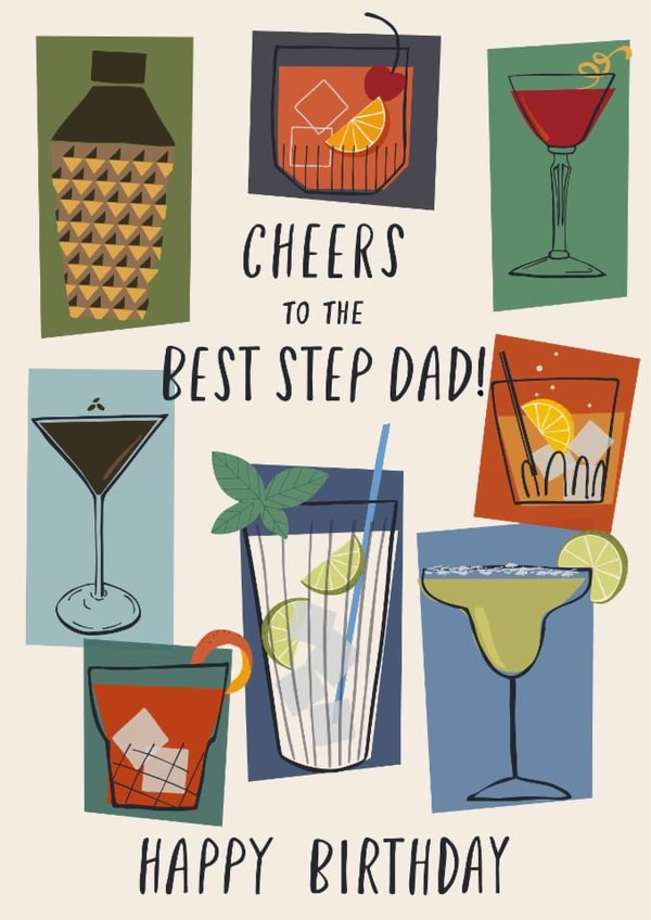Classic Birthday Card - Cheers To The Best Step Dad - Cocktails created by Nina Raby - Jones