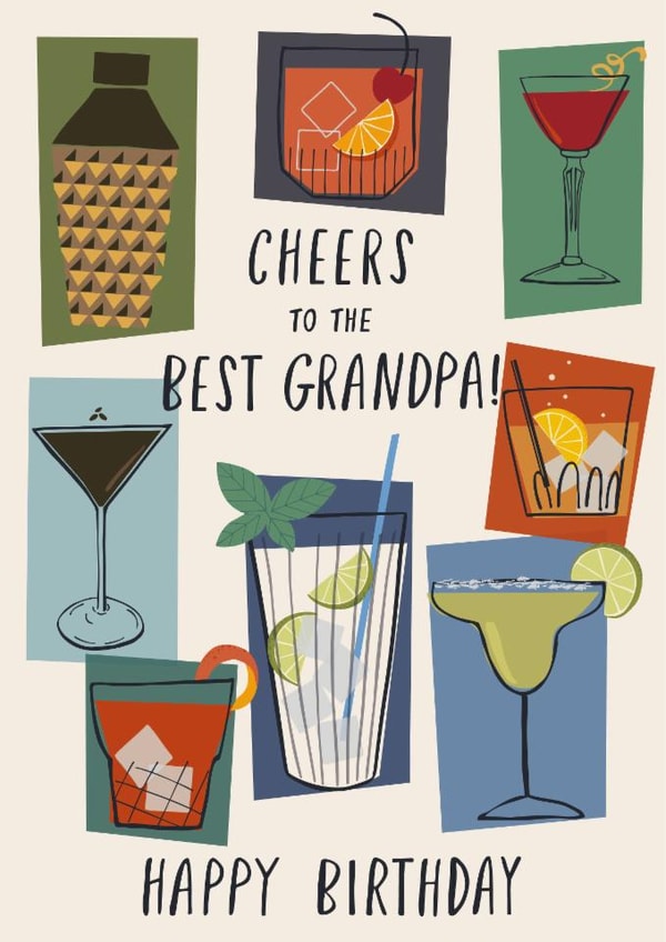Classic Birthday Card - Cheers To The Best Grandpa - Cocktails created by Nina Raby - Jones