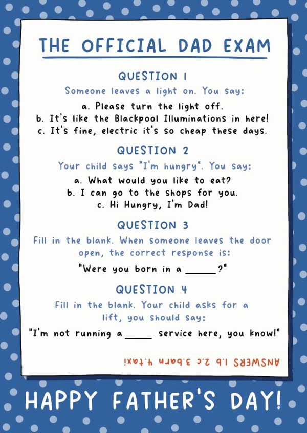 Funny Father's Day Card - Dad Exam - Dad Jokes created by The Merry Giraffe