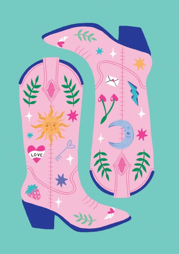 Arty Just Because Card - Pink Cowboy Boots created by Earlybird