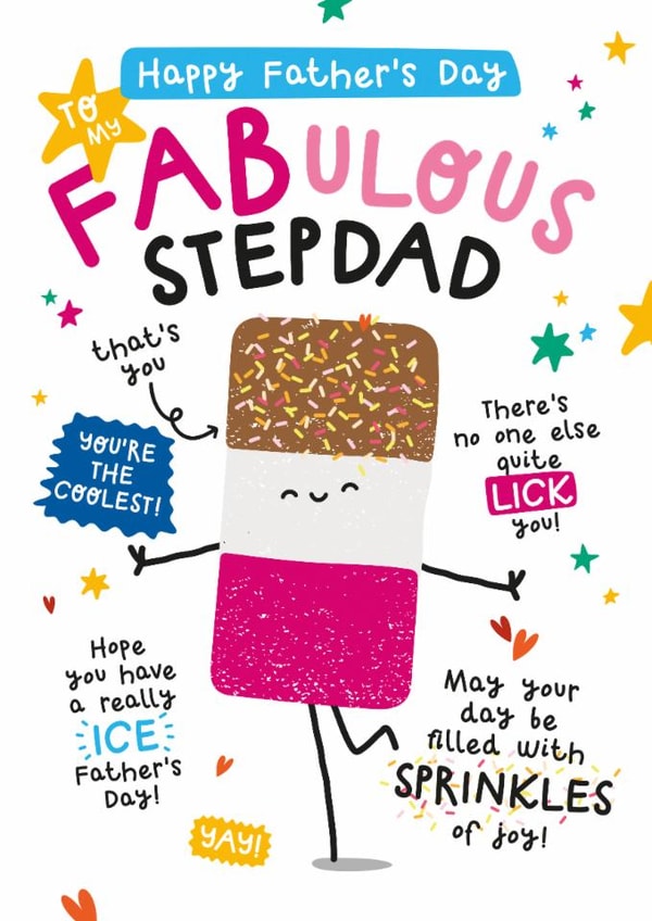 Cute Father's Day Card - For Step Dad - Fab Ice Lolly | thortful