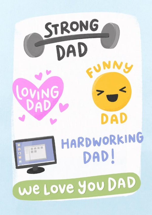 Classic Father's Day Card - Dad Traits - Loving - Hardworking created by Macie Dot Doodles