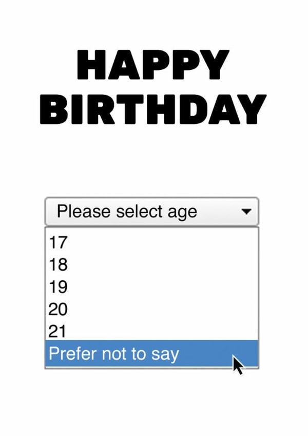 Funny Birthday Card - Prefer not to say created by Quite Good Cards