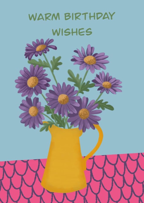 Vibrant purple Asters bouquet birthday card created by Sharonflemingart