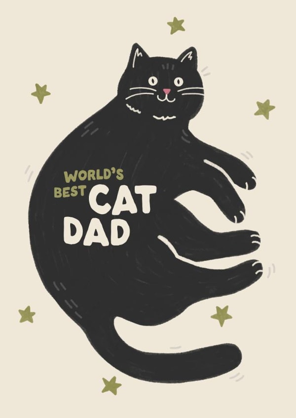Cute Father's Day Card - World's Best Cat Dad - Cat created by Jess Shah