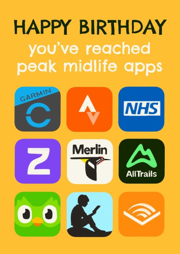 Funny Birthday Card - Peak Midlife Apps created by AbiGoLucky