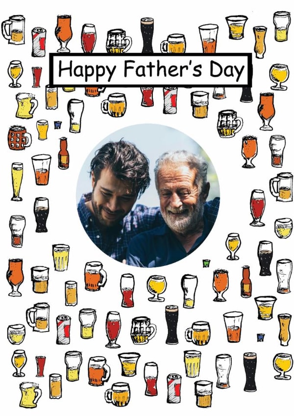 Beer Father's Day photo card with this hand drawn beer glasses  created by A Ray of Sunshine Cards