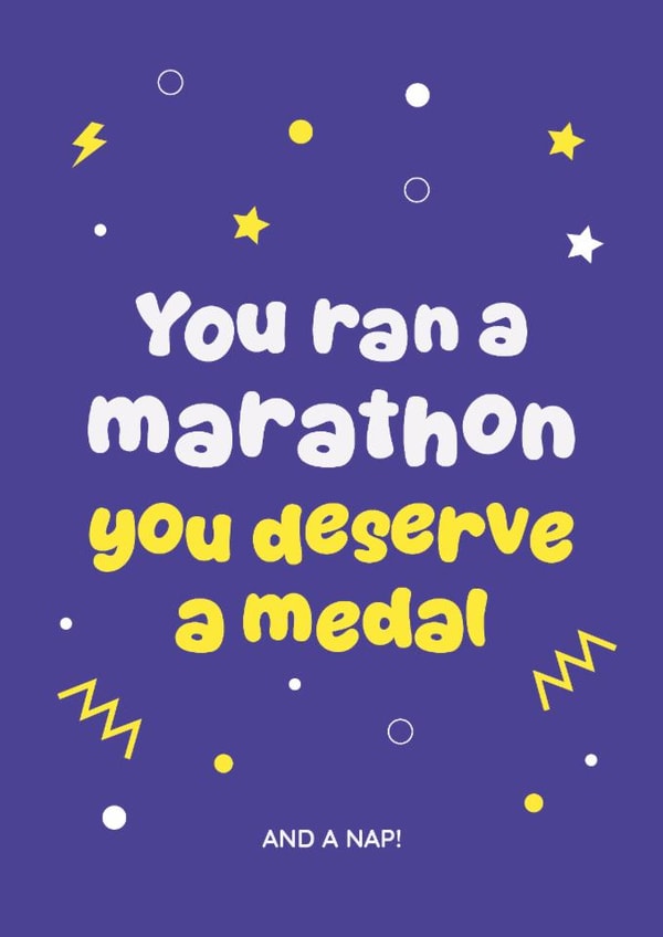 Funny Marathon Congratulations Card for Runner, You Deserve a Medal & Nap created by Jog On Studio