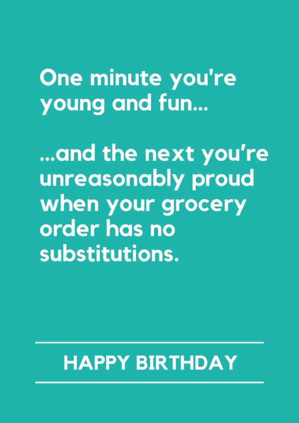 Funny Birthday Card – Grocery Delivery No Substitutions Win created by Making Lemonade