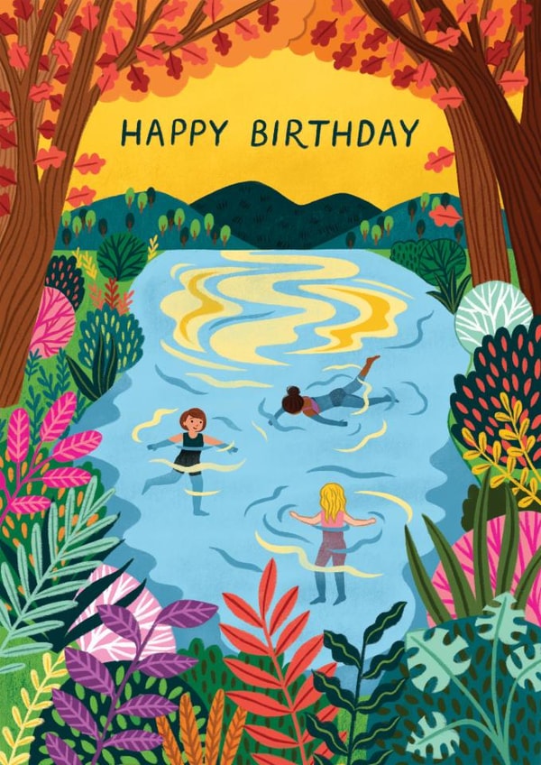 Arty Birthday Card - Wild Swimming - Sunset created by Pear Tree Press
