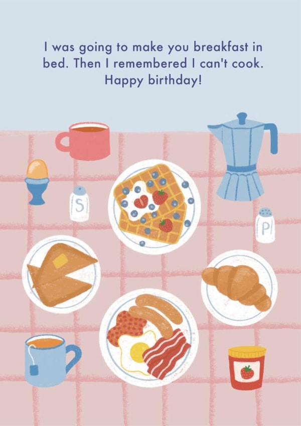 Funny Birthday Card From Partner | Breakfast In Bed | Can't Cook created by NOD Studio