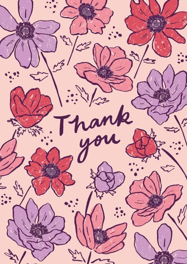 Pretty Thank You Card - Pink and Purple Flowers created by Embletree Designs
