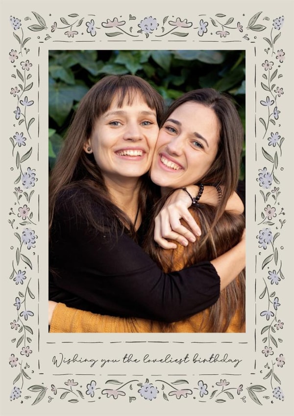 Pretty Birthday Card – Watercolour Floral Frame – Loveliest Birthday created by Zove Ahh