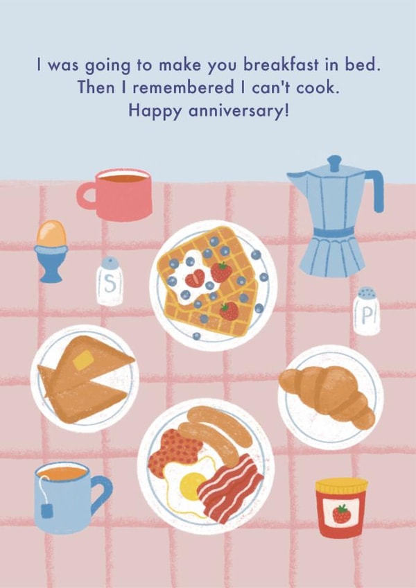 Funny Anniversary Card - Breakfast In Bed - Can't Cook created by NOD Studio