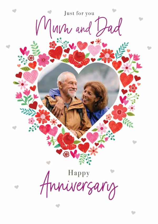 Traditional Anniversary Card f- For Mum and Dad - Floral Heart Frame created by Orchard Design House