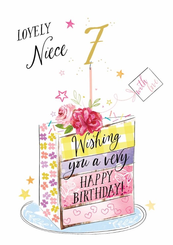 Traditional Birthday Card - 7th - Lovely Niece - Cake created by Katie Phythian Design