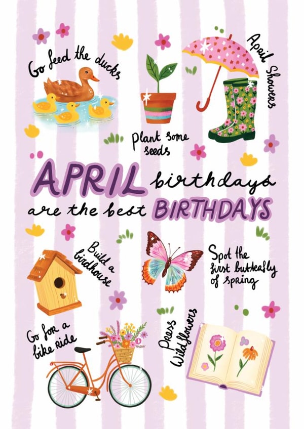 Pretty Birthday Card - April Birthdays created by Aniet Illustration