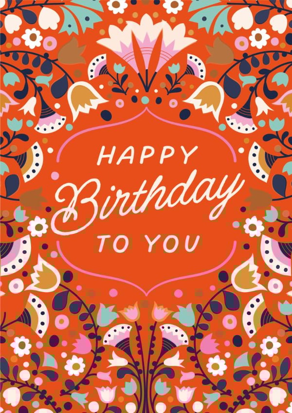 Pretty Birthday Card - Folk Florals created by Jane Farnham Designs