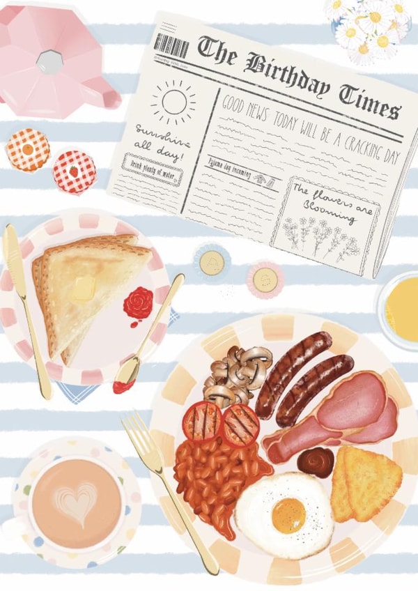 Birthday Breakfast Newspaper Illustration Card - Cute Foodie Card For Her created by Ditsy & Stitch