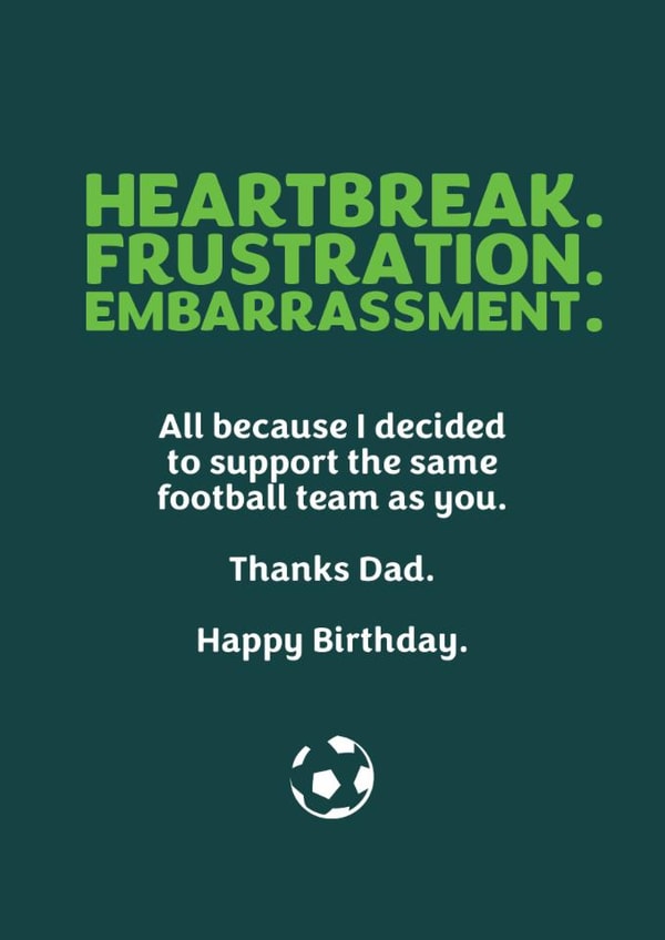 Funny football birthday card for dad created by GOAT Creative
