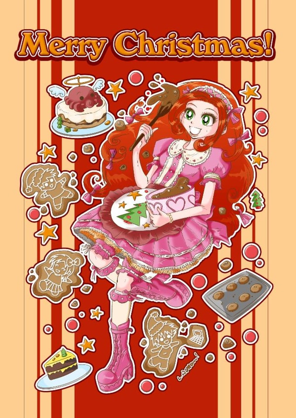 Cute manga Christmas card for friends or kids - christmas cookies for all! created by PinkAppleJam