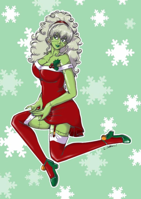 Sexy Christmas Card for Significant Other - Pin-Up Zombie Betty - garter fun created by PinkAppleJam