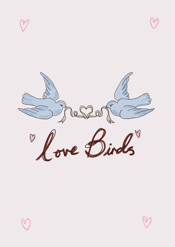 Cute love birds engagement wedding anniversary card. created by Front Bum
