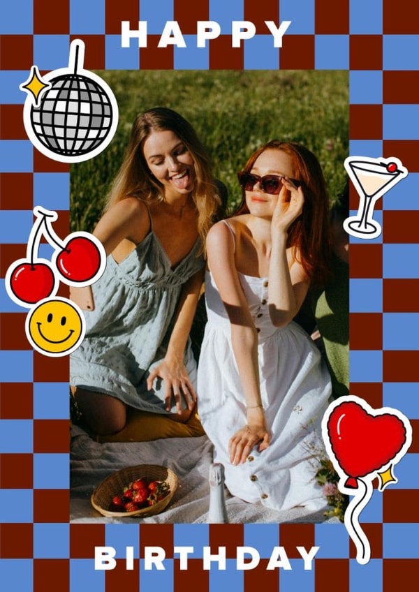 Classic Birthday Card - Emoji Stickers - Checkerboard Frame created by Ellen Jane LDN