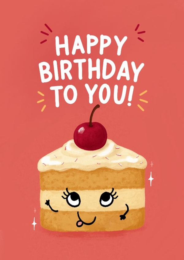 Cute Birthday Card - Cherry Cake - Smiley Face created by Lauren Rachael