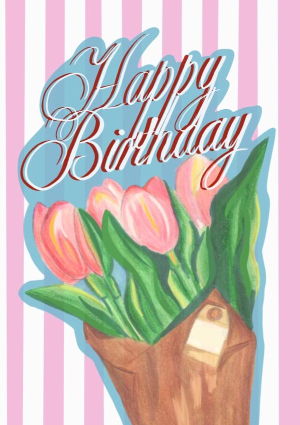 Cute Tulip Bouquet Birthday Card - Pink Hand-Drawn Tulips created by spookygingerr