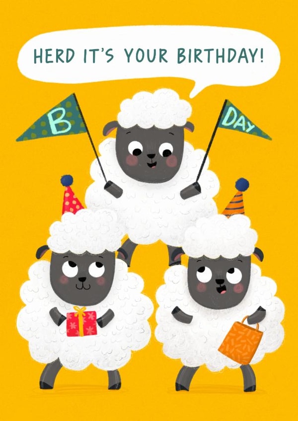 Cute Birthday Card - Party Sheep - Herd It's Your Birthday! created by @oubergine