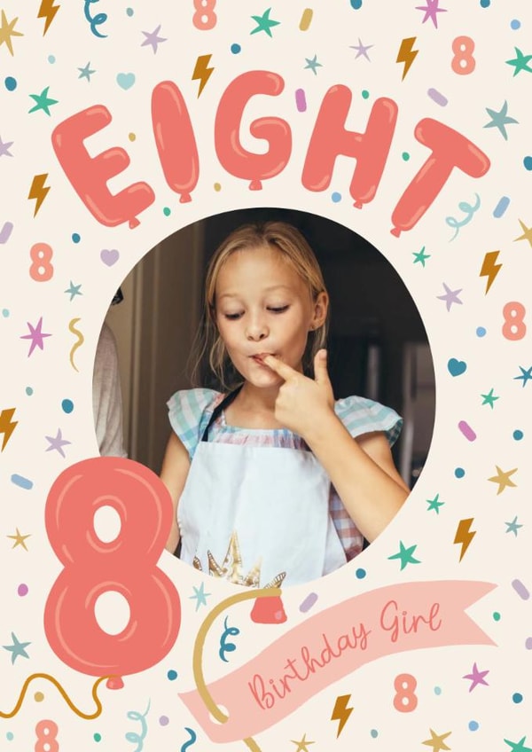 Classic 8th Birthday Card - Birthday Girl - Balloons created by The Pattern Press