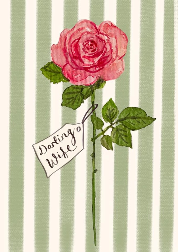 Pretty Birthday Card - Darling Wife - Rose created by Love Lucy Illustration