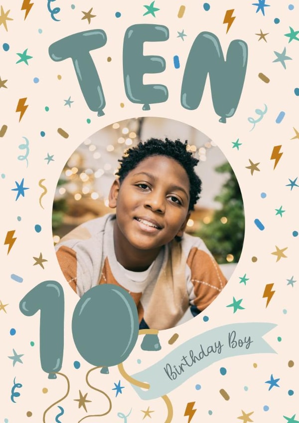Classic 10th Birthday Card - For Him - Balloons created by The Pattern Press