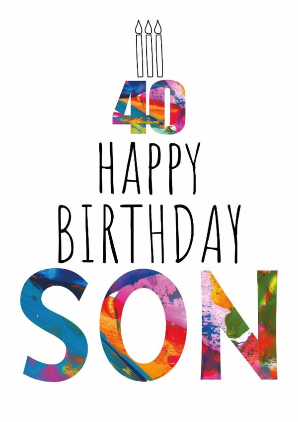 Colourful 40th Birthday Card For Son - Birthday Cake - Candles - For Him created by size3art