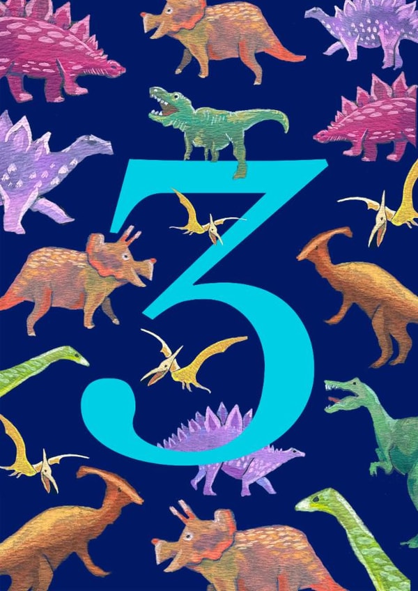 Cute dinosaur card for a 3 year old created by While Sadie Sleeps